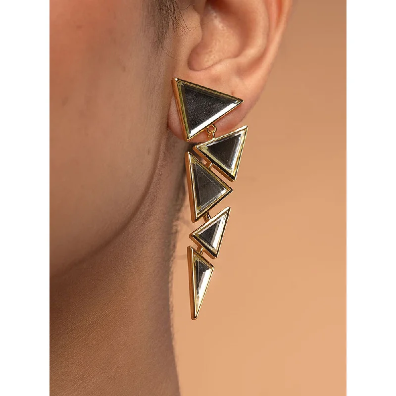 Chunky Earrings-Chunky Earrings-Isharya Dazzle Mirror Triangle Earrings In 18Kt Gold Plated