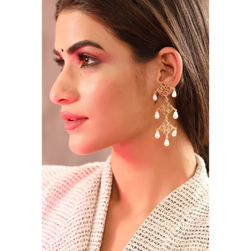 Long Dangle Earrings-Long Dangle Earrings-Zurooh Contemporary Polki And Pearl Danglers