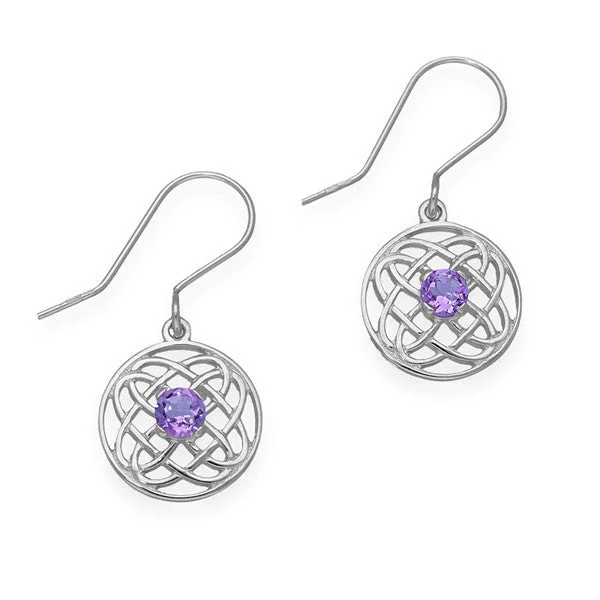 Abstract Shape Earrings-Abstract Shape Earrings-Celtic Knot Work Round Drop Earrings with Amethyst