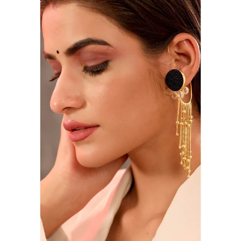 Antique Style Earrings-Antique Style Earrings-Zurooh 18K Gold Plated Statement Ear cuff With Dangling Chains