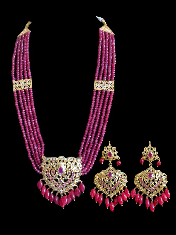 Personalized Silver Necklace-Women’s Crystal Earrings-LN109 EKTA Hyderabadi necklace set in ruby beads ( SHIPS IN 4 WEEKS )