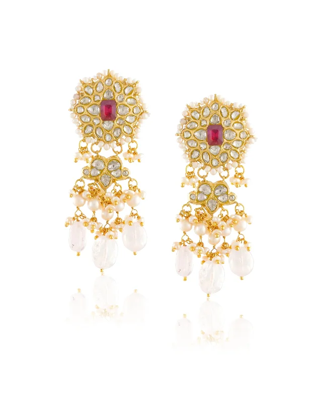 Classic Gold Earrings-Classic Gold Earrings-Darshini Polki Long Earrings