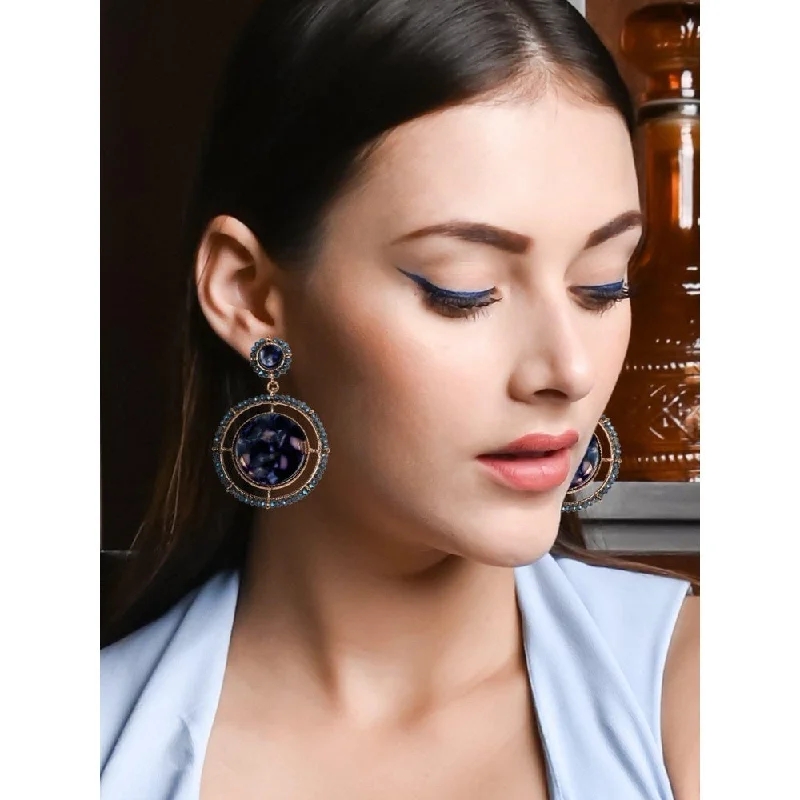 Custom Hoop Earrings-Custom Hoop Earrings-Odette Women Navy Blue Metal Earrings