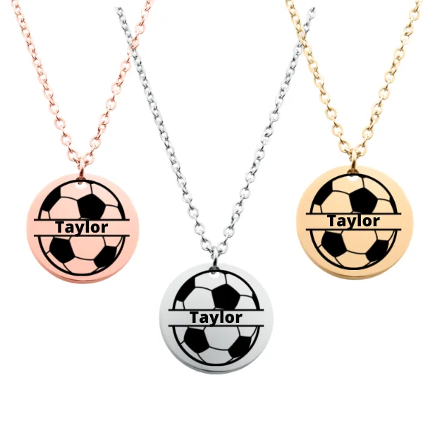 Personalized Pearl Necklace-Vintage Drop Earrings-Engraved Soccer Ball Necklace