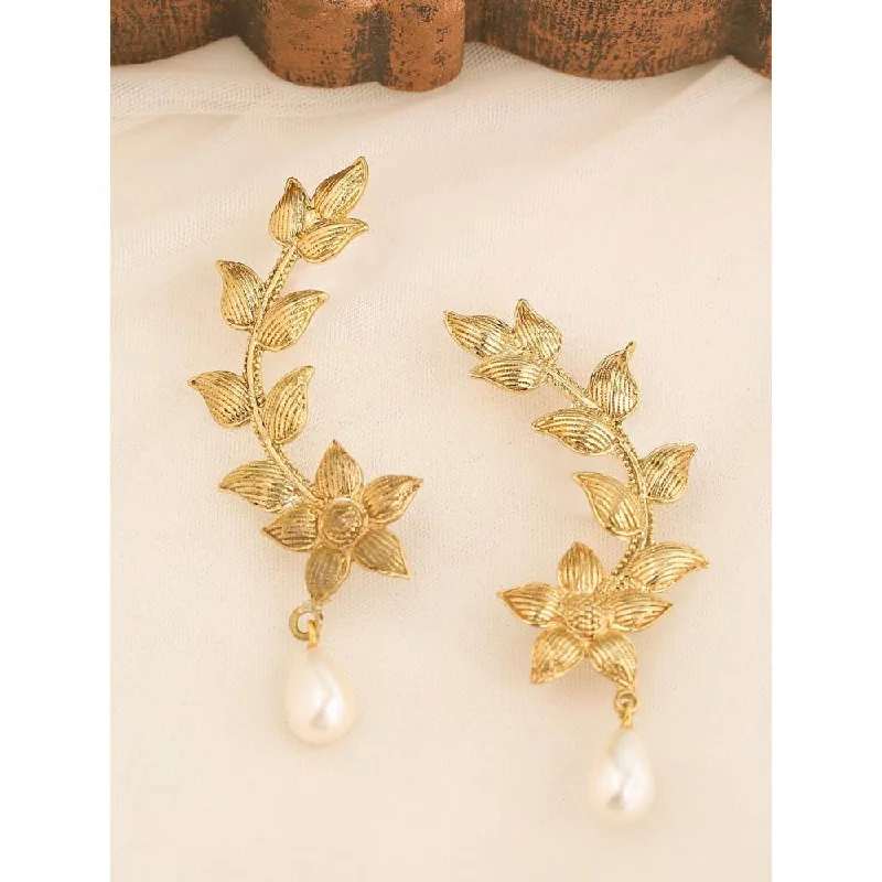 Flower Shaped Earrings-Flower Shaped Earrings-Zurooh 18K Gold Plated Pearl Drop Cuffs