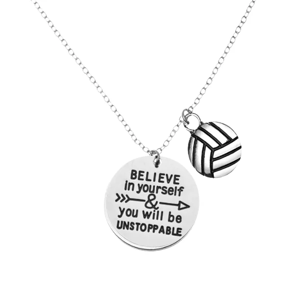 Unique Pendant Necklace-Abstract Earrings-Volleyball Believe In Yourself Necklace - Pick Charm