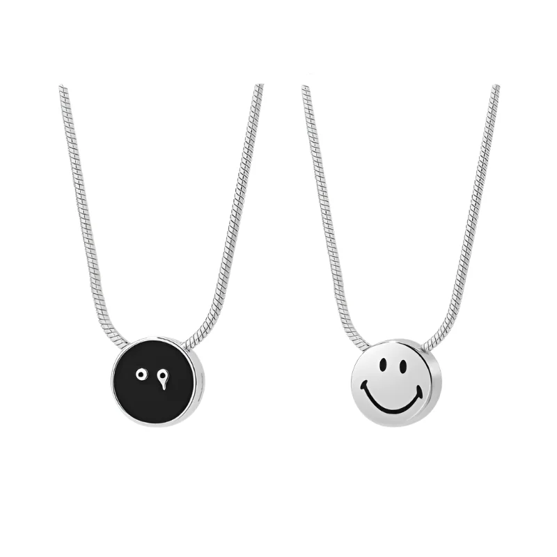 Luxury Silver Necklace-Rhinestone Stud Earrings-Smiley x Ryuji Silver Double-Faces Snack Chain Necklace