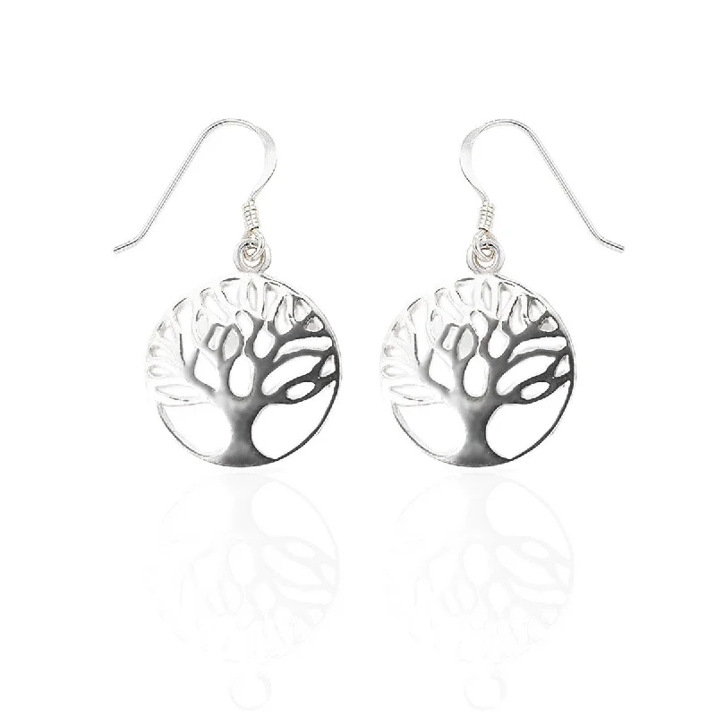 Diamond Dangle Earrings-Diamond Dangle Earrings-Sterling Silver Tree Of Life Drop Earrings