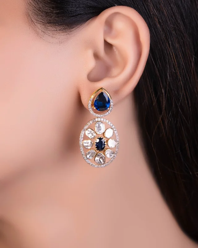 Small Hoop Earrings-Small Hoop Earrings-Ravinah Polki And Diamond Long Earrings