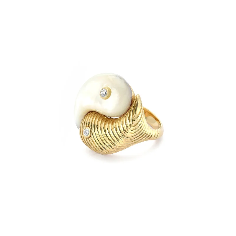 Gold Wedding Band for Men-Birthstone Earrings-Mother Of Pearl Yin Yang Ring