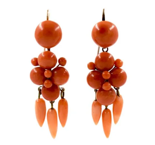 Women’s Drop Earrings-Women’s Drop Earrings-Early Victorian Coral Earrings