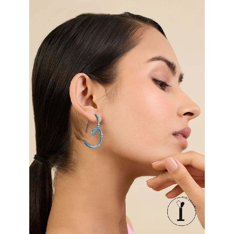 Chunky Hoop Earrings-Chunky Hoop Earrings-Isharya Blue Heart in Signature Colored Plating Earrings