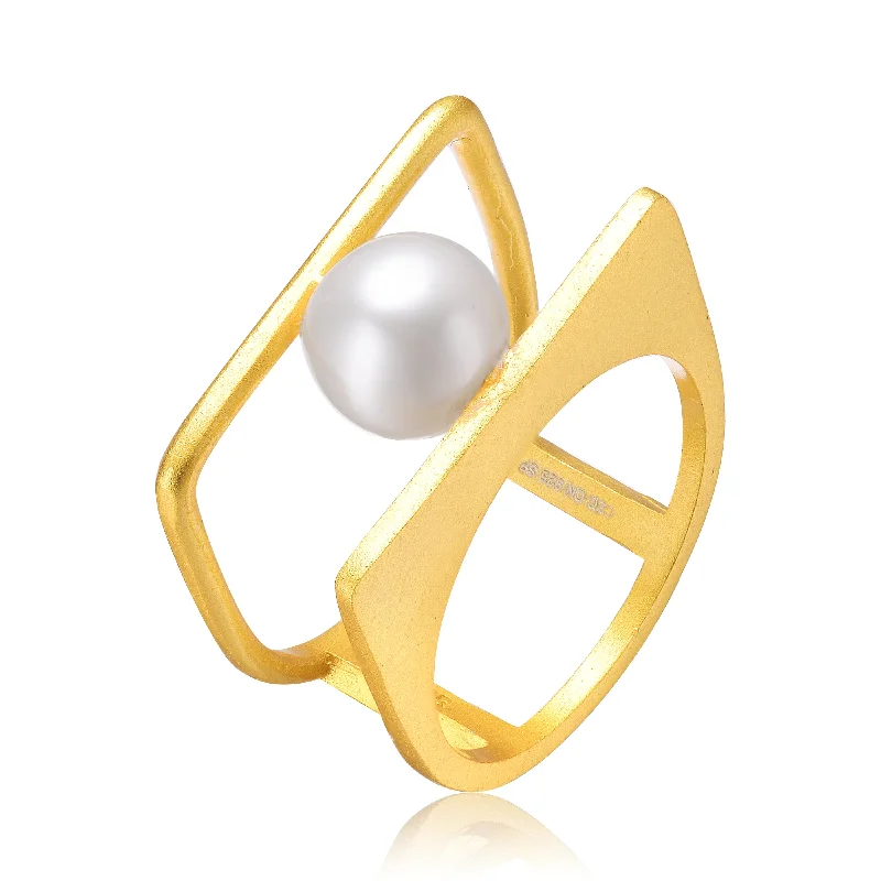 Platinum Wedding Ring-Small Hoop Earrings for Women-Delphine Abstract Golden Pearl Ring