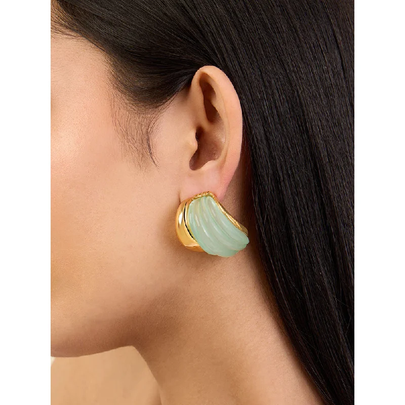 Customizable Earrings-Customizable Earrings-Isharya Green Shell in 18Kt Gold Plated Earrings