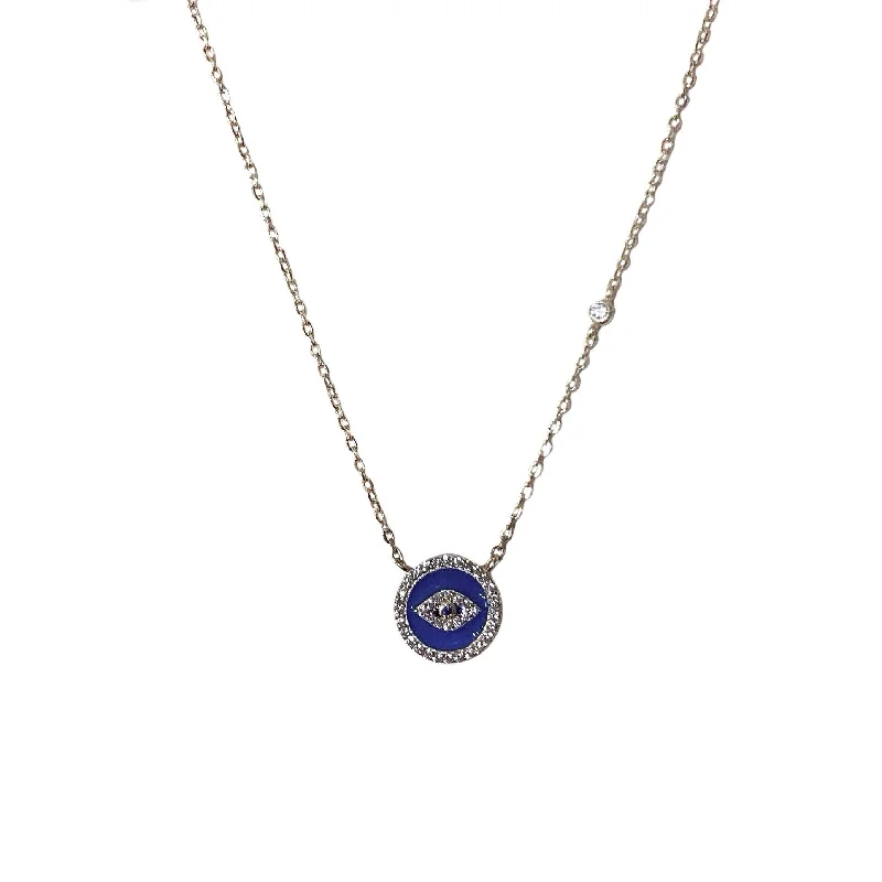 Casual Bead Necklace-Gold Chain Earrings-Evil Eye Blue Disc Necklace