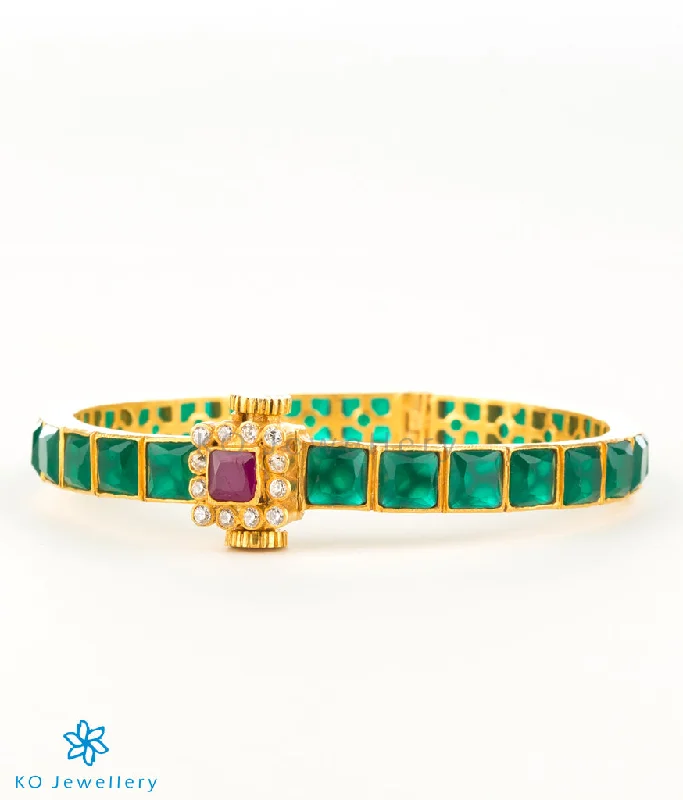 Diamond Bangle Bracelet-Gold Stud Earrings-The Sampada Silver Kemp Bracelet(Green/Size 2.2/ 2.4/2.6/2.8)