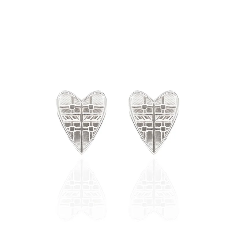 Heart Shaped Earrings-Heart Shaped Earrings-Tartan Studs in Sterling Silver