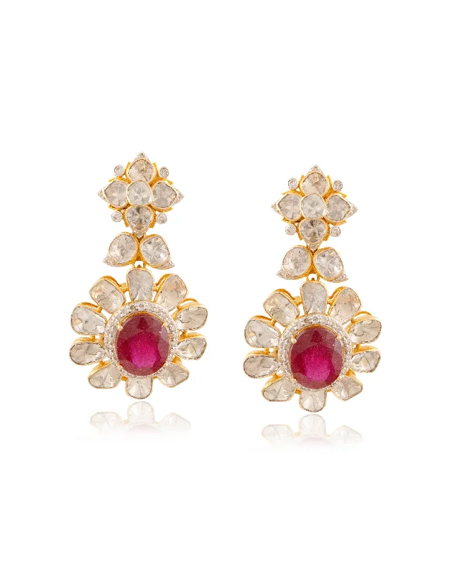 Luxury Gold Earrings-Luxury Gold Earrings-Tanisha Polki And Diamond Long Earrings