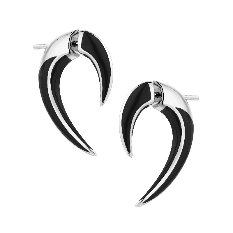 Glamorous Stud Earrings-Glamorous Stud Earrings-Sabre Solis Talon Earrings - Silver & Jet Ceramic