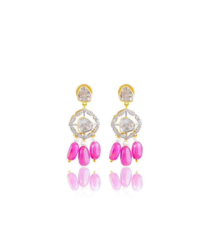 Trendy Drop Earrings-Trendy Drop Earrings-Zuveria Polki And Diamond Long Earrings