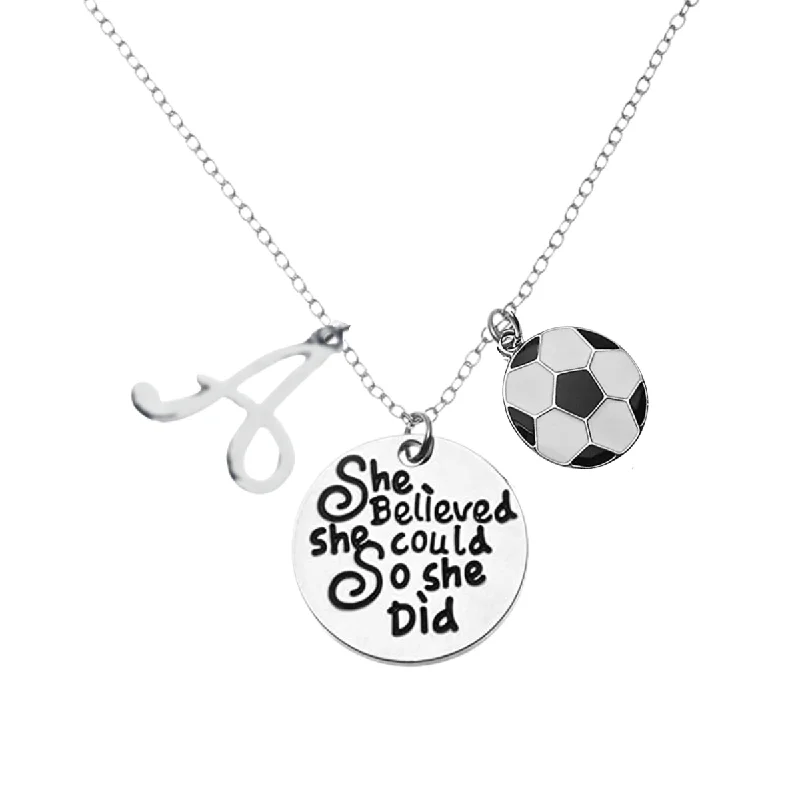 Simple Chain Necklace-Elegant Wedding Earrings-Soccer She Believed She Could So She Did Necklace with a Personalized Charm