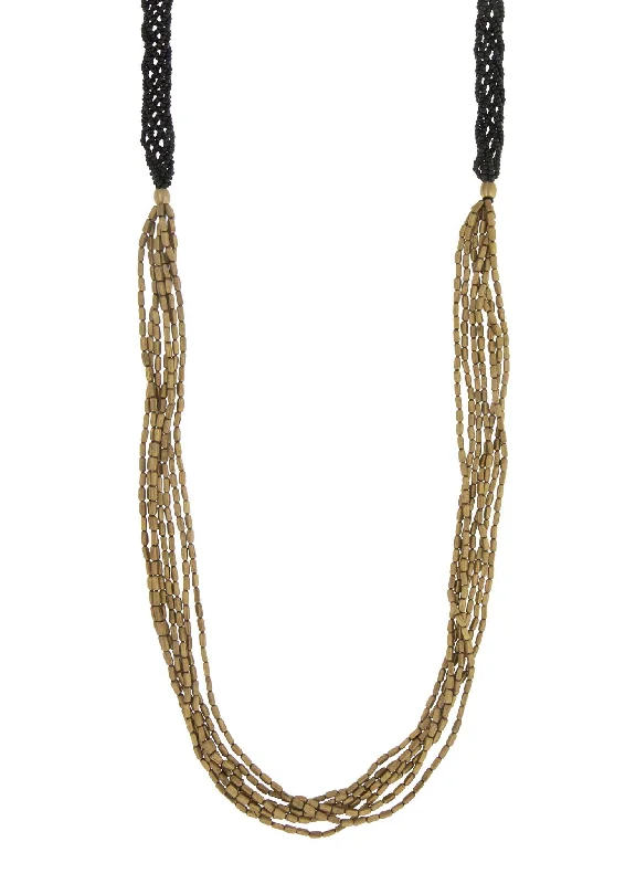 Pearls and Diamonds Necklace-Crystal Hoops Earrings-<br>Hema Herringbone<br> Black