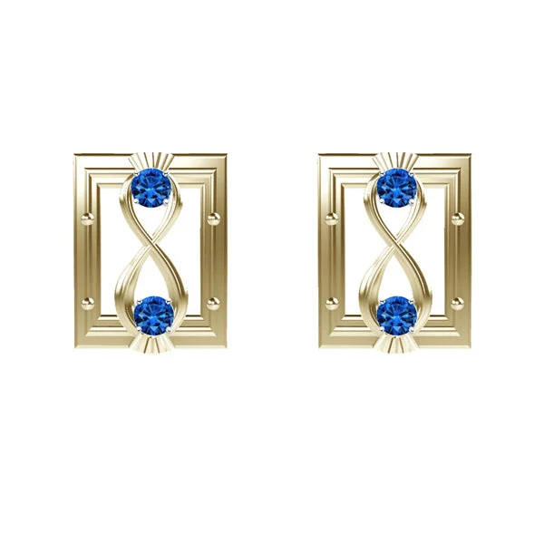 Stud Earrings with Stones-Stud Earrings with Stones-CELTIC INFINITY THISTLE LONG SQUARE SAPPHIRE EARRINGS