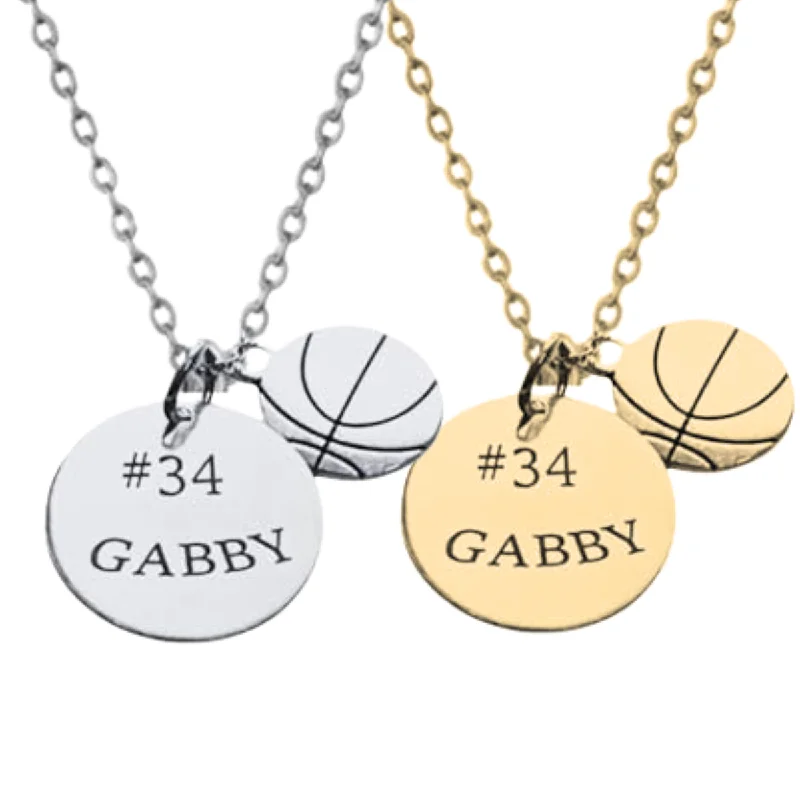 Designer Necklace for Women-Silver Crystal Earrings-Engraved Basketball Necklace