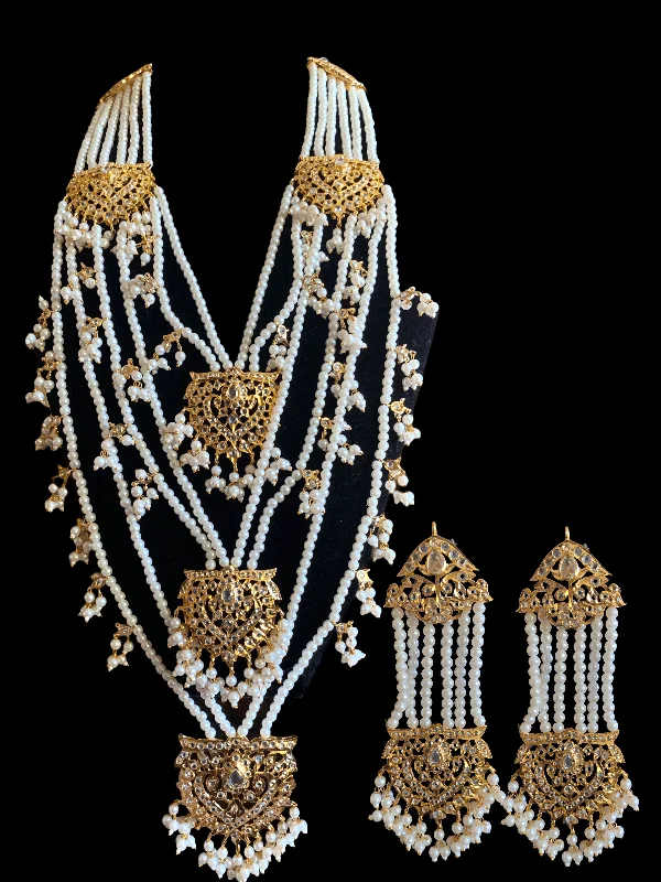 Gemstone Chain Necklace-Customizable Earrings-SAT61 Maahi bridal Hyderabadi three layered necklace with earrings ( READY TO SHIP )