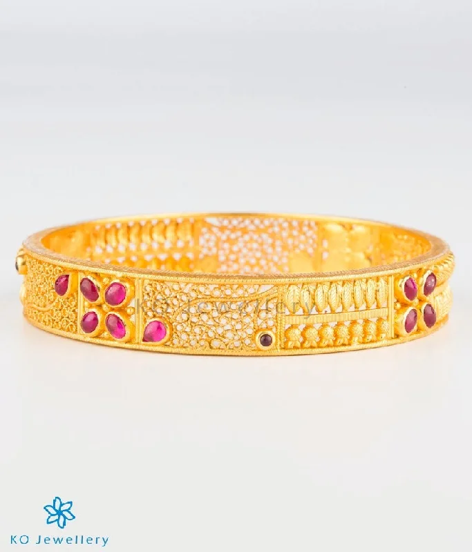 Fashionable Charm Bracelet-Pink Stone Earrings-The Maya Silver Kempu Bangle (Size/2.2/2.4/2.8)