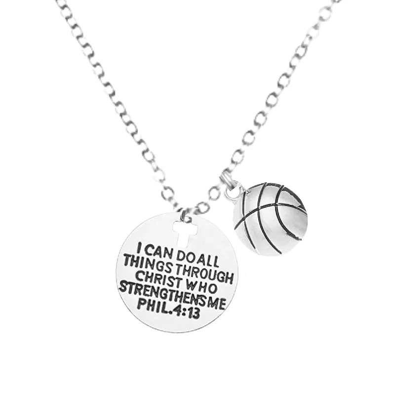 Elegant Necklace with Gemstones-Natural Stone Earrings-Basketball Faith I Can Do All Things Through Christ Who Strengthens Me Necklace