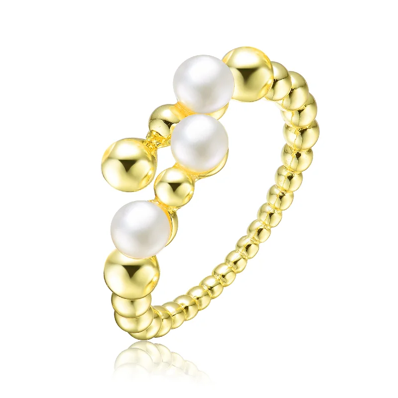 Handmade Engagement Ring-Women’s Drop Earrings-Delphine Three Pearl Golden Spheres Stack Ring