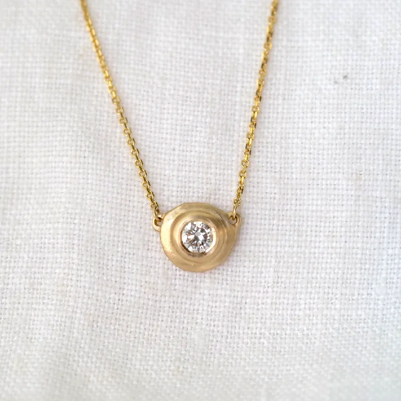 Simple Diamond Necklace-Sunflower Earrings-Natural Bezel Round Necklace - Lab Diamond