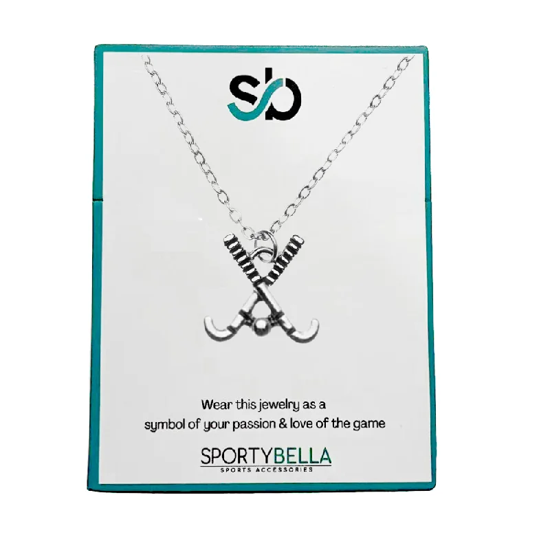 Personalized Pendant Necklace-Oversized Earrings-Field Hockey Sticks Necklace