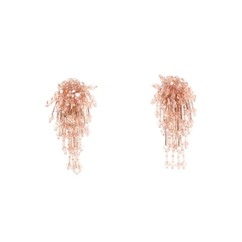 Silver Teardrop Earrings-Silver Teardrop Earrings-Odette Women Peach Beaded Floral Drop Statement Earrings