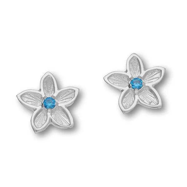 Casual Stud Earrings-Casual Stud Earrings-Blue Cubic Zirconia Flower Stud Earrings In Silver