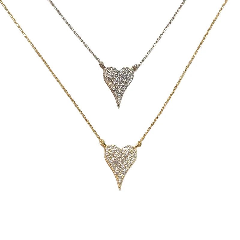 Stylish Long Necklace-Personalized Gold Earrings-Pointed Heart Clear Sparkle Necklace