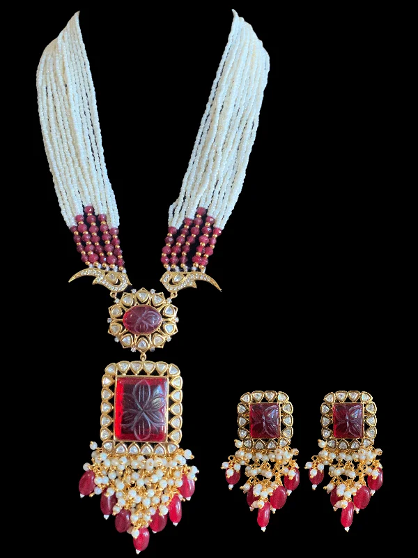 Dainty Gold Necklace-Oval Hoop Earrings-LN91 Mithali high quality cz polki necklace  set - Ruby ( READY TO SHIP)