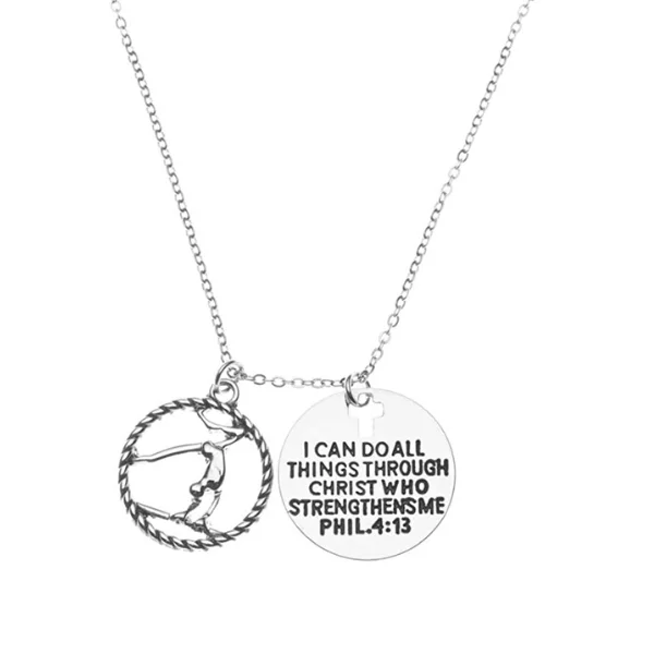 Personalized Pendant Necklace-Oversized Earrings-Gymnastics I Can Do All Things Through Christ Who Strengthens Necklace