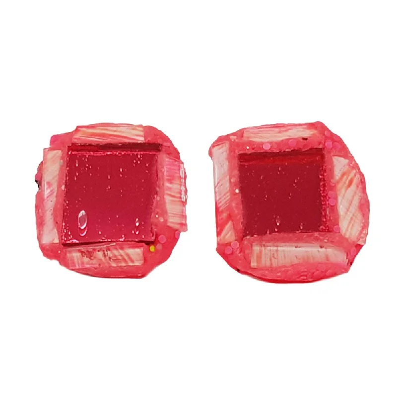 Abstract Earrings-Abstract Earrings-PINK/CORAL SQUARE CLIP-ON EARRINGS