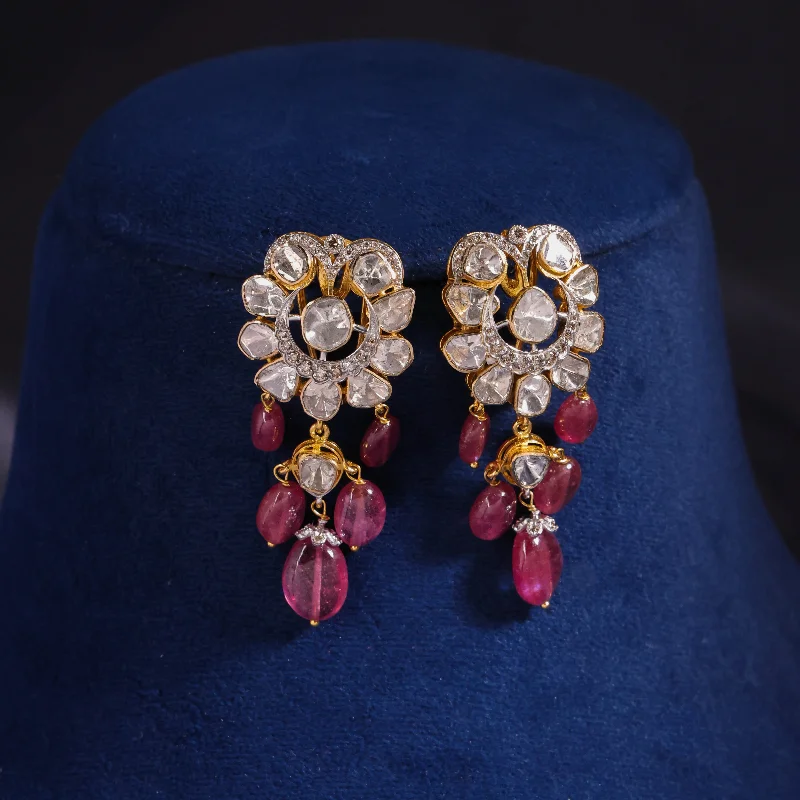 Statement Earrings for Casual Wear-Statement Earrings for Casual Wear-Mokshita Polki And Diamond Long Earrings