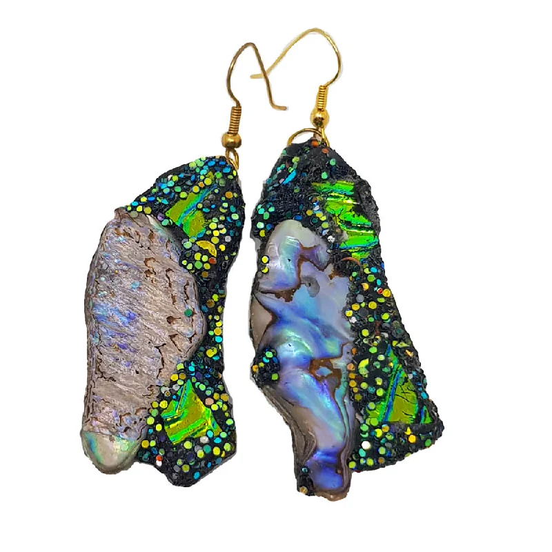 Contemporary Hoop Earrings-Contemporary Hoop Earrings-GREEN PAUA SHELL PENDANT EARRINGS, 2015 - 2019