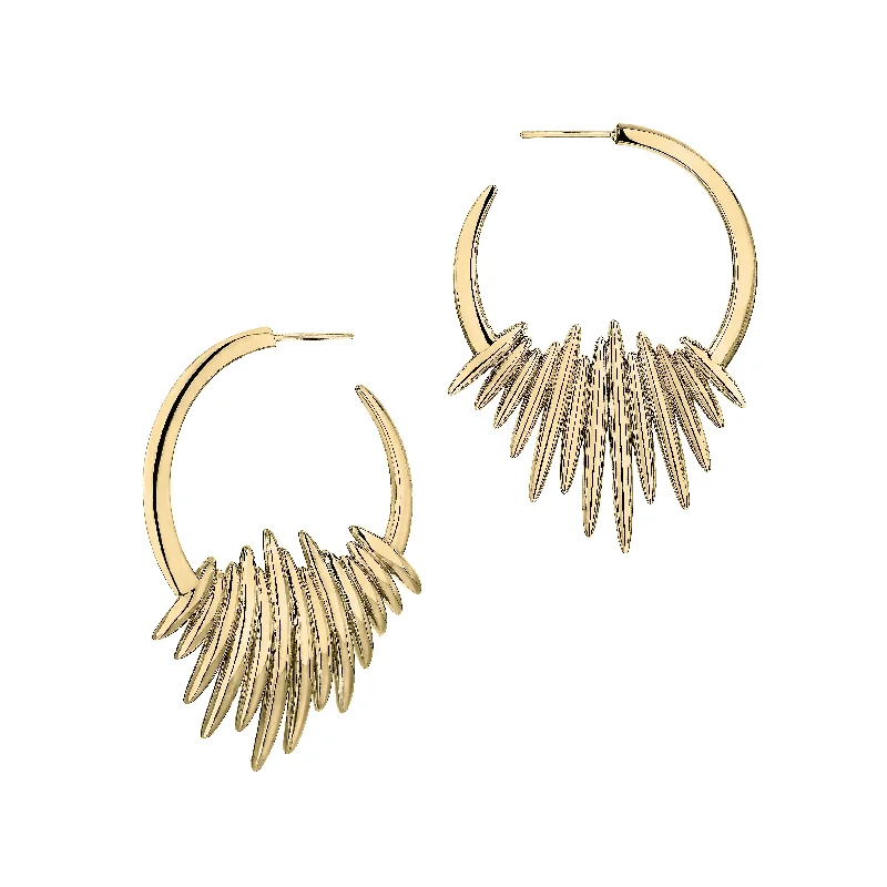 Artistic Drop Earrings-Artistic Drop Earrings-Quill Hoop Earrings - Yellow Gold Vermeil