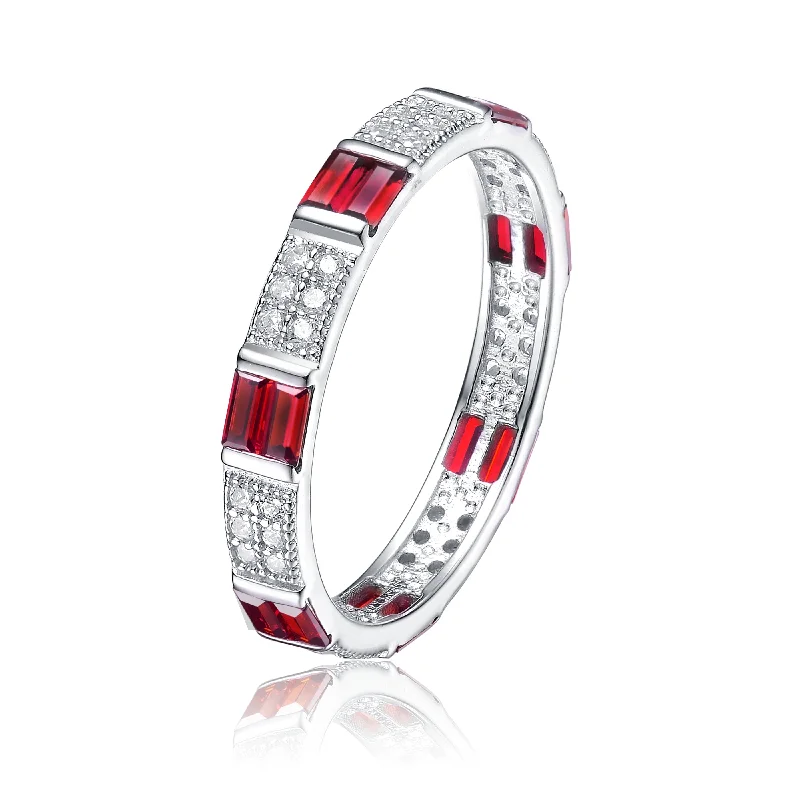 Promise Ring for Couple-Swaying Earrings-Les Haudères Red Eternity Wedding Band Stacking Ring