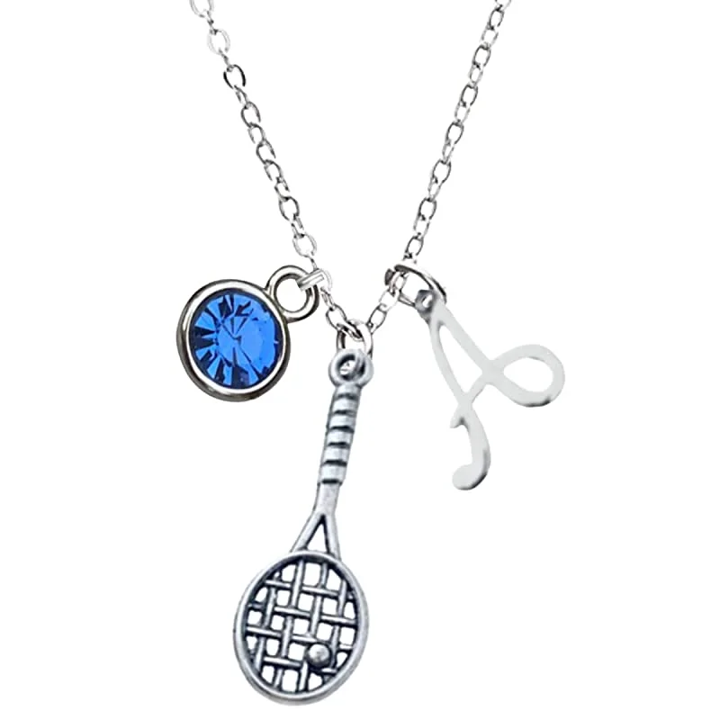 Dainty Silver Necklace-Silver Crystal Stud Earrings-Personalized Tennis Charm Necklace with Birthstone & Letter Charm