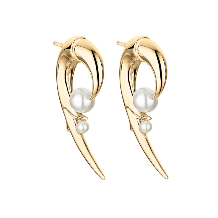 Butterfly Shape Earrings-Butterfly Shape Earrings-Hooked Pearl Earrings - Yellow Gold Vermeil