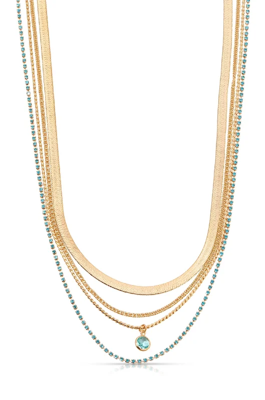 Casual Bead Necklace-Gold Chain Earrings-All the Chains Aqua Layered Necklace