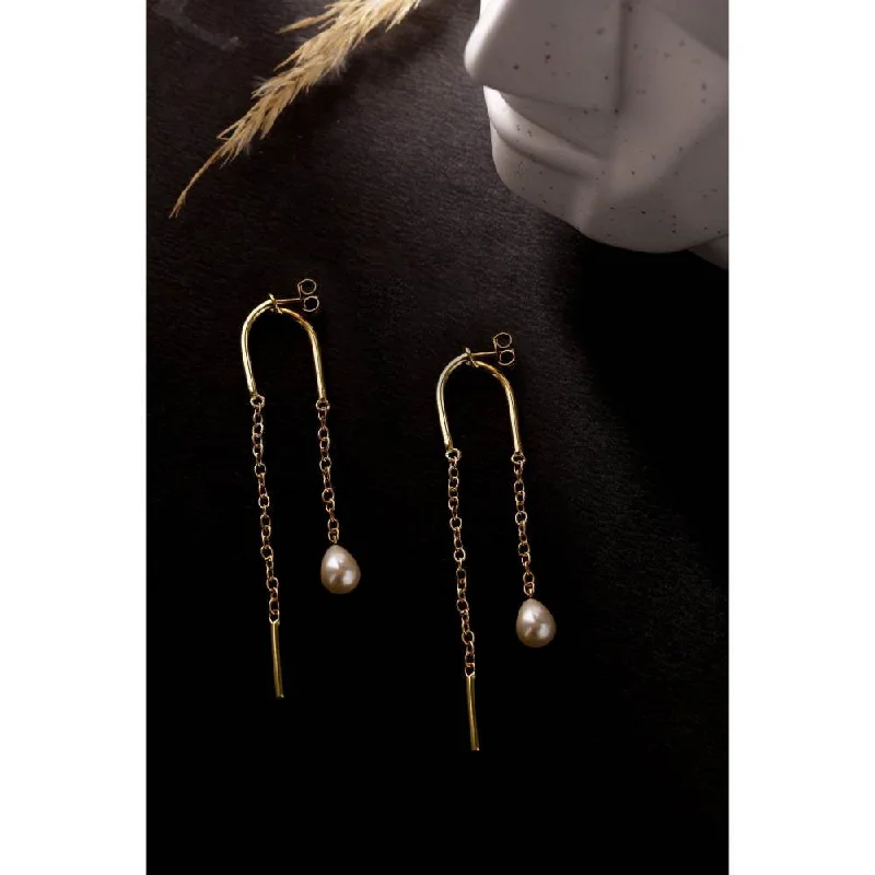 Women’s Fashion Earrings-Women’s Fashion Earrings-Zurooh Minimal 18K Gold Plated Pearl Threader Danglers