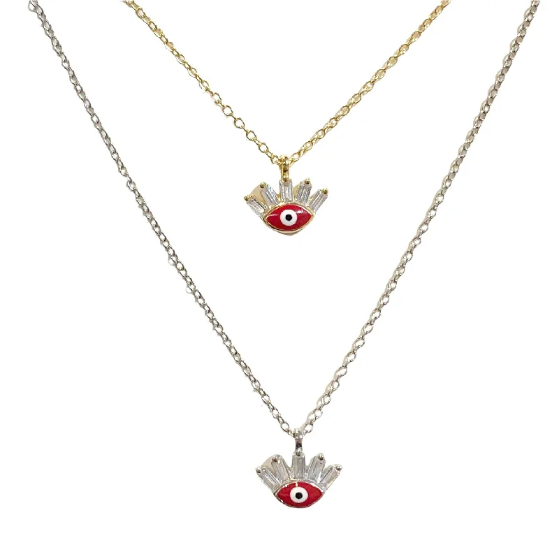 Birthstone Pendant Necklace-Birthstone Earrings-Red Evil Eye Lash Necklace