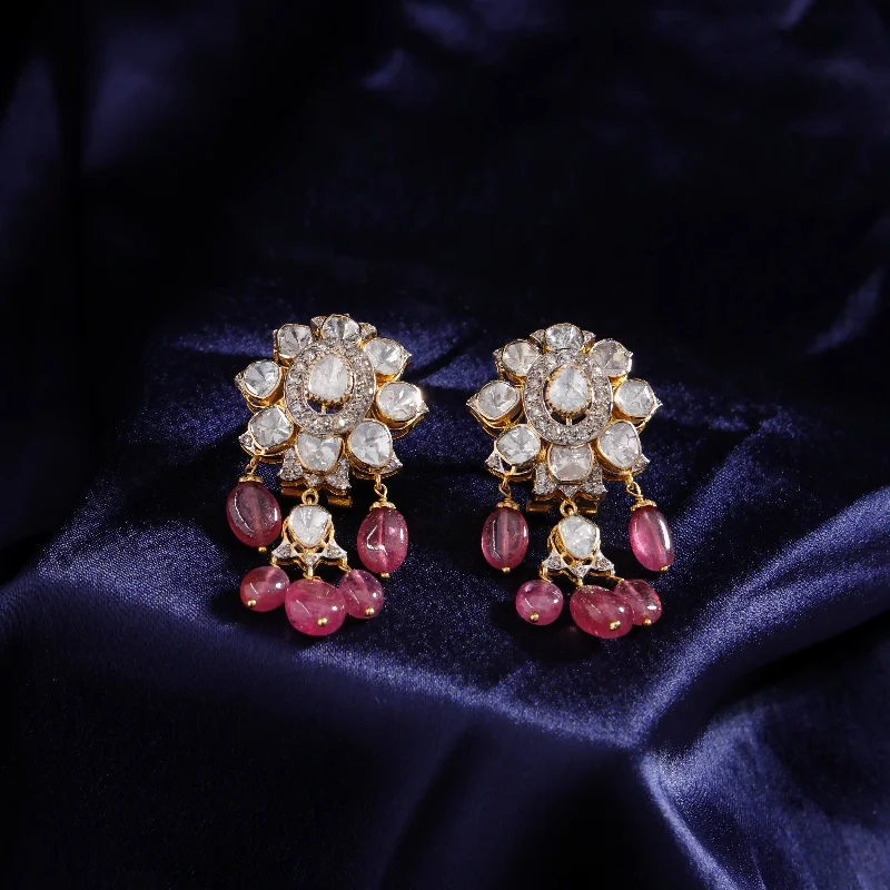 Elegant Crystal Earrings-Elegant Crystal Earrings-Sumaita Polki And Diamond Long Earrings